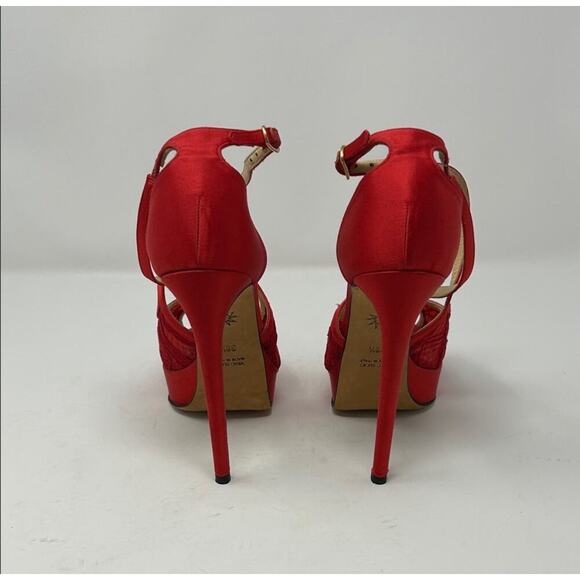 Marchesa Red Lace Satin Party Peep Toe
Heels Pumps Size 38.5 - Picture 10 of 11